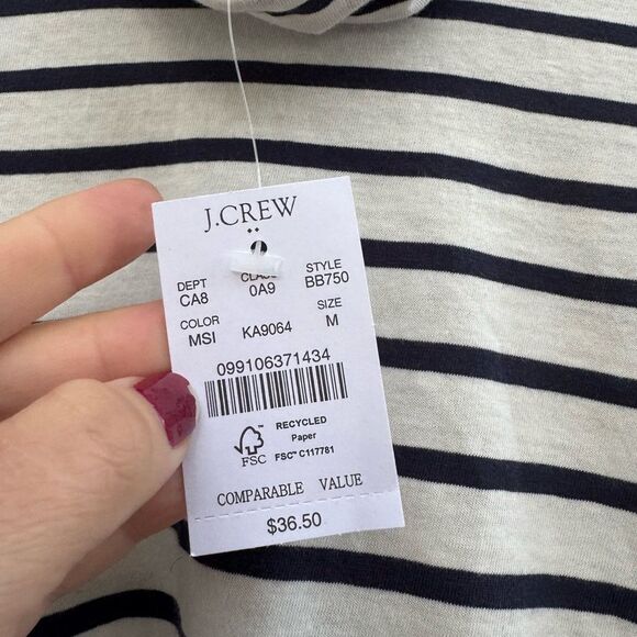 NWT J. Crew Women's Long Sleeve Striped Turtle Neck Top Navy Blue & White Medium - Picture 7 of 9